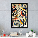 Songbirds Retro Art Print, Large Canvas, Framed Canvas Print Wall Art Home Decor, Floating Frame