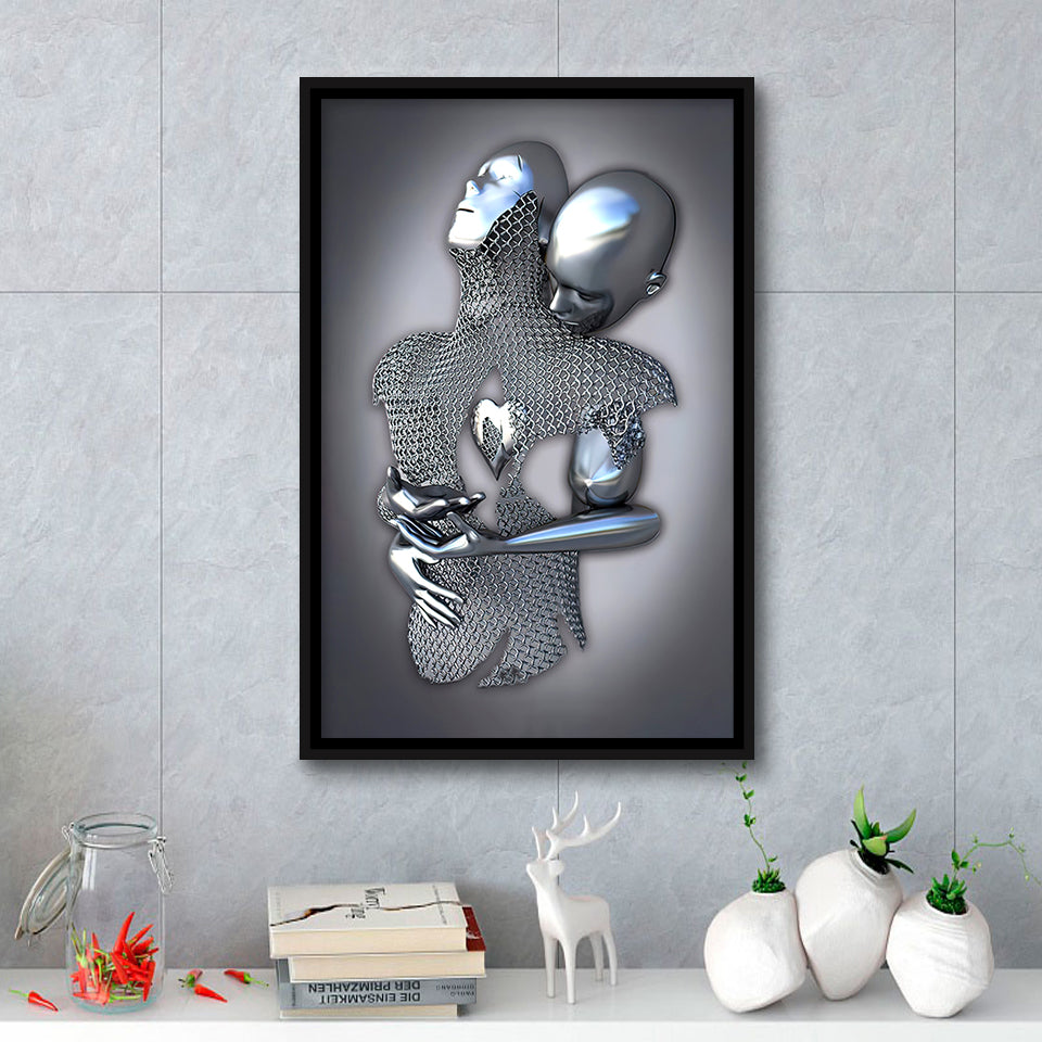 3D Effect Art Eternal Love Iron Mesh Framed Canvas Prints Wall Art - Painting Canvas,Floating Frame, Home Wall Decor