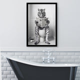 Tiger Framed Art Print Wall Decor, Funny Bathroom Decor, Tiger In Toilet