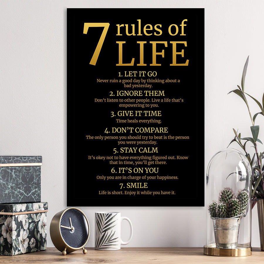 7 Rules Of Life Art Canvas, Motivational Art Framed Art Prints Wall Decor, Framed Picture, Large Picture