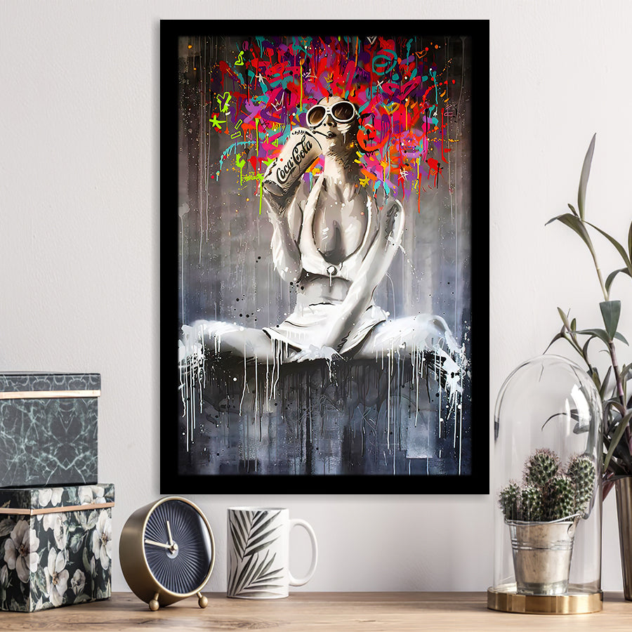 Coke Lady Pop Art Graffiti Art Framed Art Print Wall Decor - Painting Art, Wall Art, Framed Picture, Black Frame