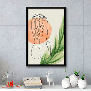 Back Pose Of Lady Bathroom Art Framed Canvas Prints Wall Art, Floating Frame, Large Canvas Home Decor