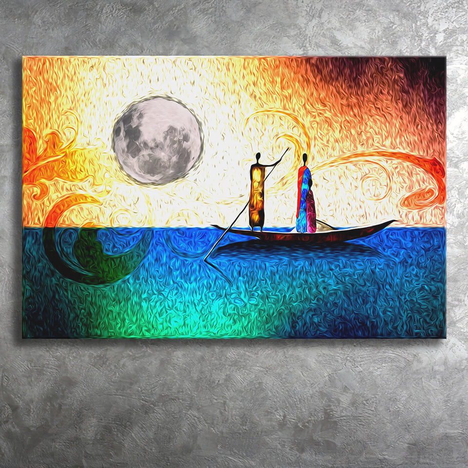 Two Traditional Men At Sunset Canvas Prints Wall Art - Painting Canvas, African Art, Home Wall Decor, Painting Prints, For Sale