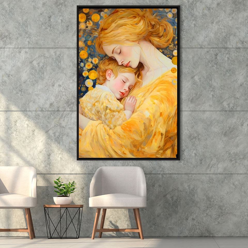 Mother And Child Art,Klimt Mother And Child,Gustav Klimt,Framed Canvas Prints Wall Art Decor, Floating Frame