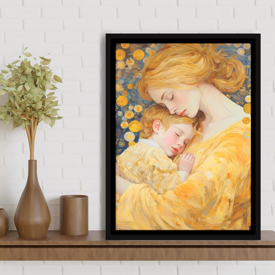 Mother And Child Art,Klimt Mother And Child,Gustav Klimt,Framed Canvas Prints Wall Art Decor, Floating Frame