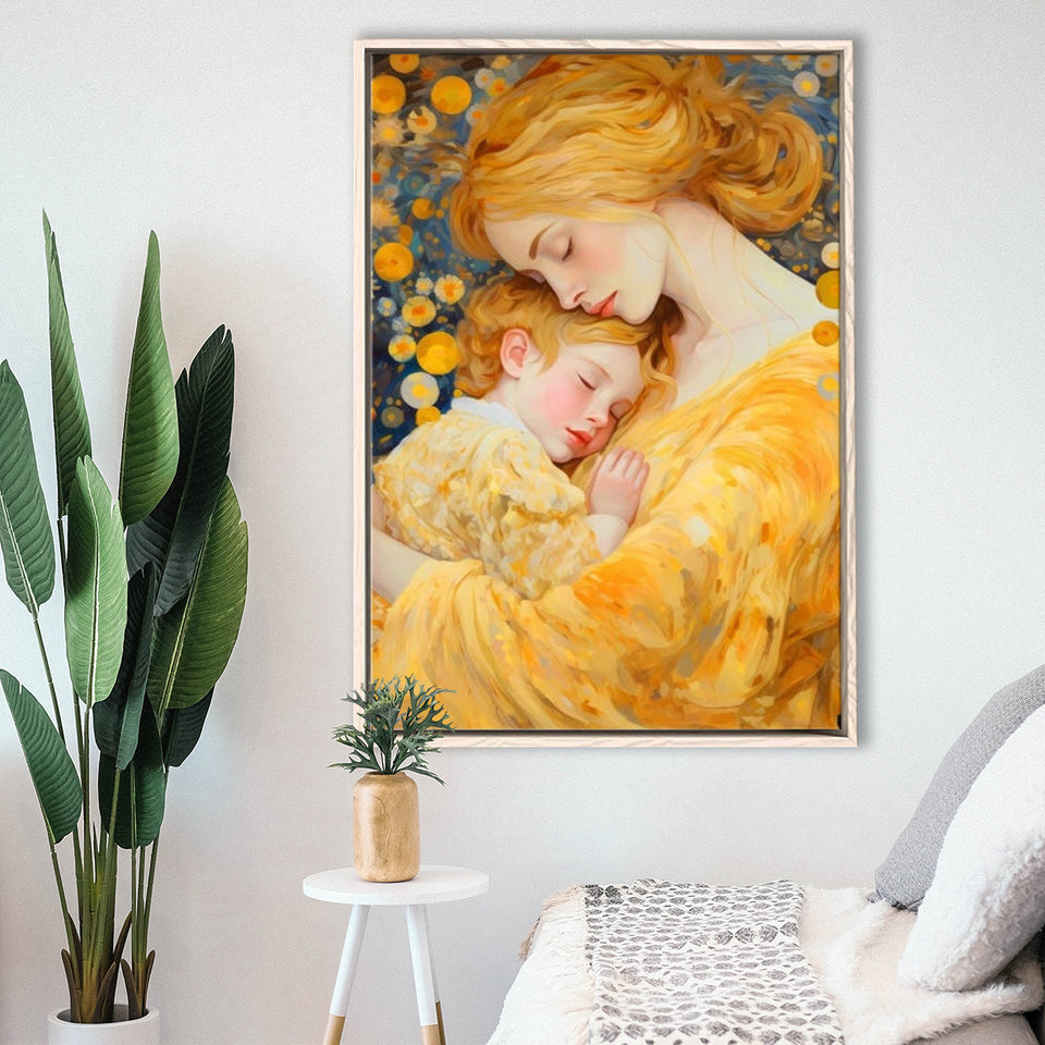 Mother And Child Art,Klimt Mother And Child,Gustav Klimt,Framed Canvas Prints Wall Art Decor, Floating Frame