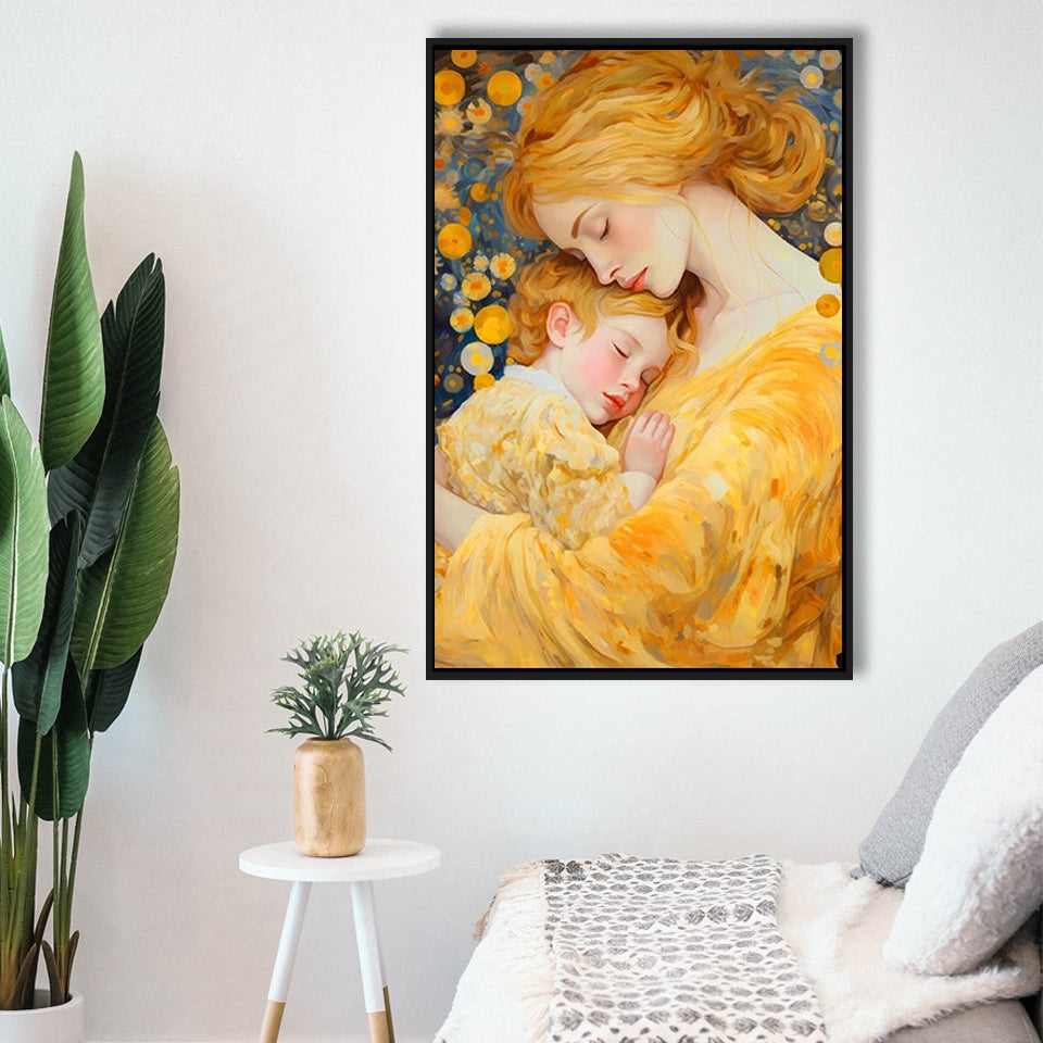 Mother And Child Art,Klimt Mother And Child,Gustav Klimt,Framed Canvas Prints Wall Art Decor, Floating Frame