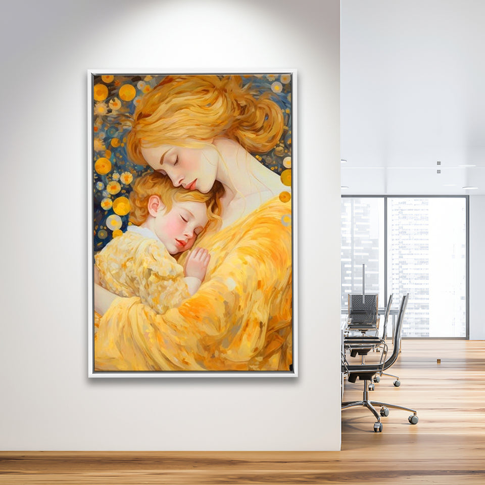 Mother And Child Art,Klimt Mother And Child,Gustav Klimt,Framed Canvas Prints Wall Art Decor, Floating Frame