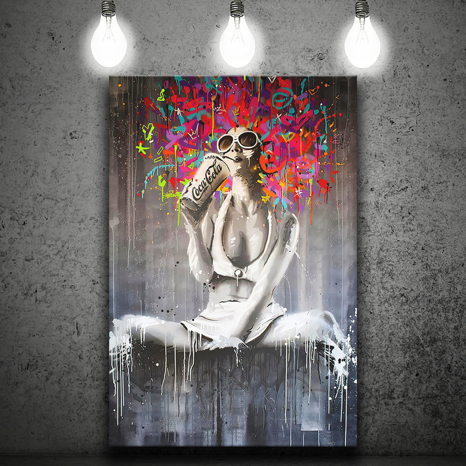 Coke Lady Pop Art Graffiti Art Canvas Prints Wall Art Decor - Painting Canvas, Home Decor, Art Print, Art For Sale
