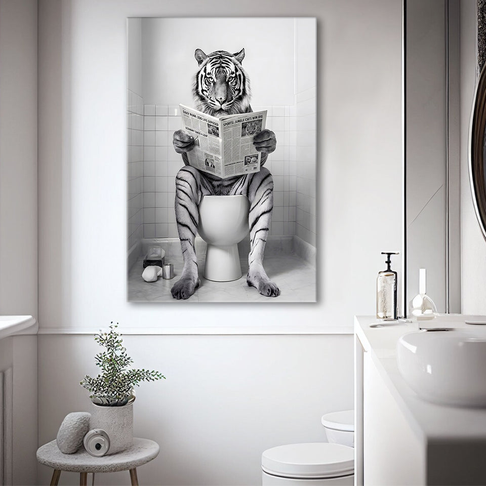 Tiger Canvas Prints Wall Art, Funny Bathroom Decor, Tiger In Toilet