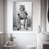 Tiger Canvas Prints Wall Art, Funny Bathroom Decor, Tiger In Toilet