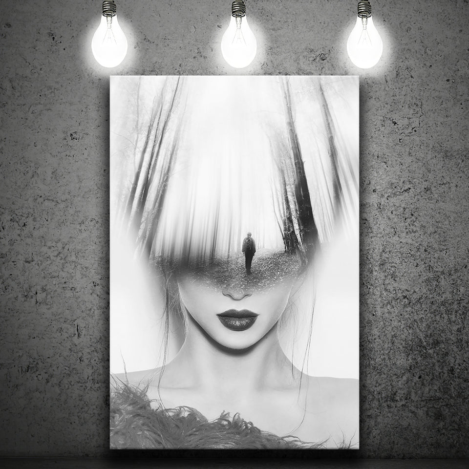 Mystical Woman Abstract Black And White, Canvas Prints Wall Art Home Decor, Ready to Hang