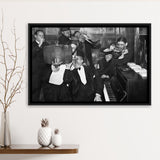 Beer Drinking Bar Black And White Print, End Of Prohibition Framed Canvas Prints Wall Art Home Decor,Floating Frame