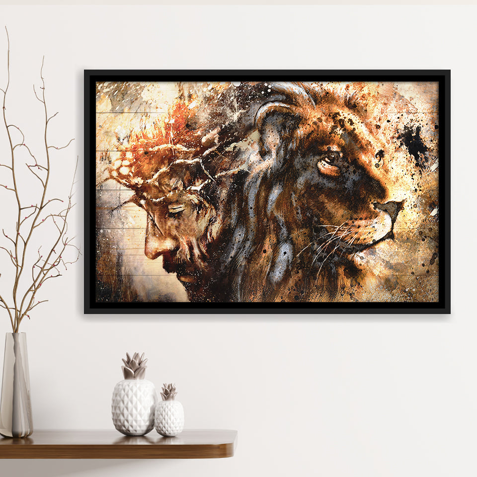 Jesus And Lion Framed Canvas Prints Wall Art - Painting Canvas,Framed Picture,Home Art Wall Decor