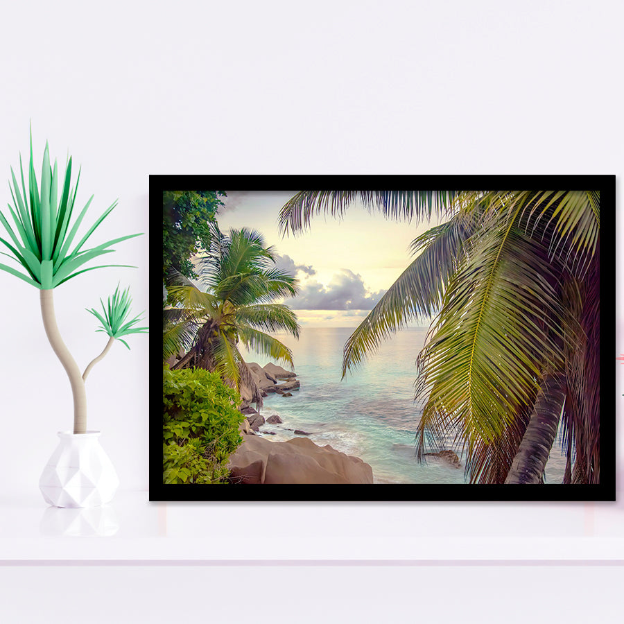 Tropical, Palm Trees Print Tropical Decor Framed Art Prints Wall Art Decor,Black Frame, Ready to hang