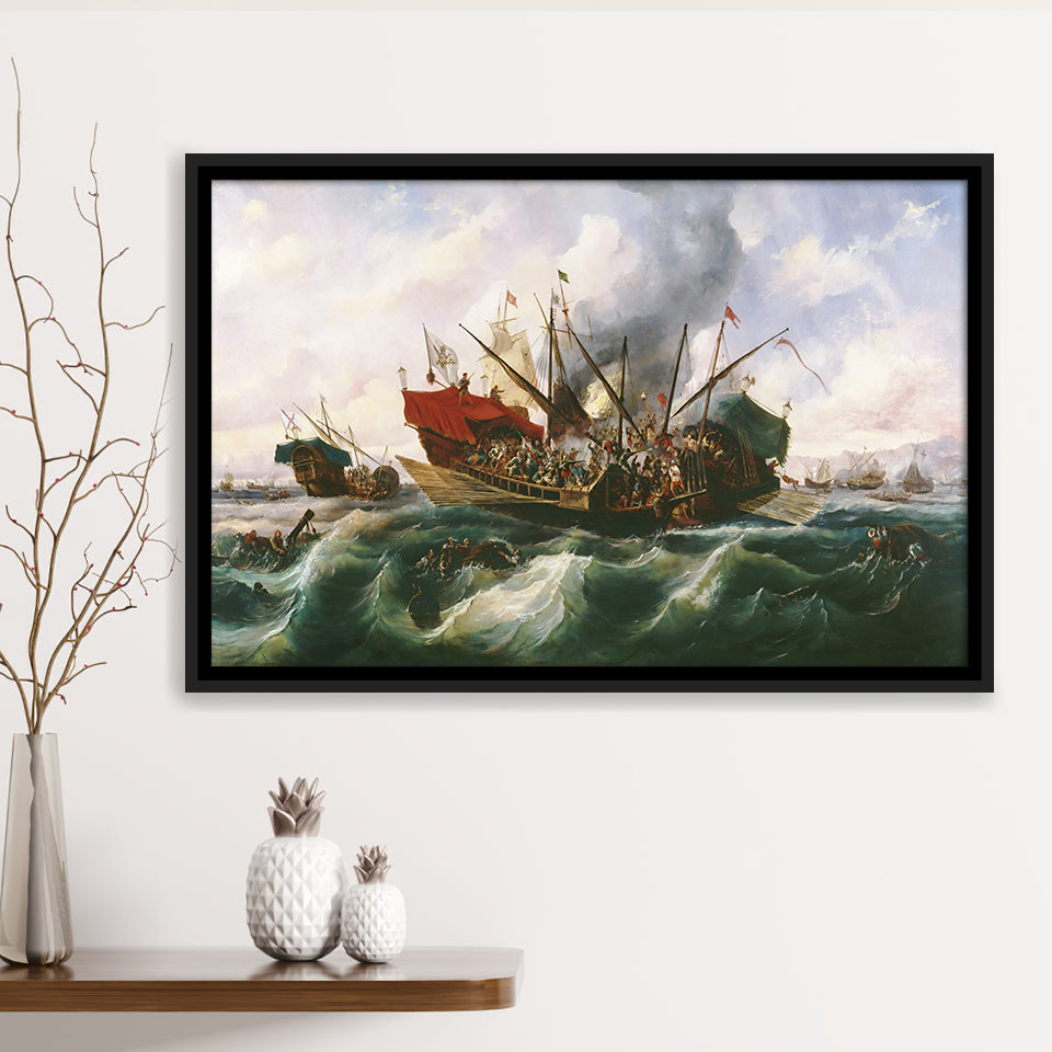 Battle Of Lepanto By Antonio Brugada Vila Framed Canvas Prints Wall Art - Painting Canvas, Wall Decor, For Sale