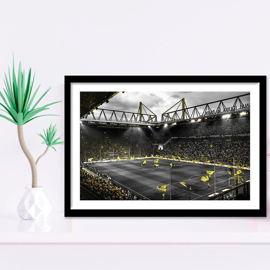 B&W Bvb Borussia Dortmund Signal Iduna Park Stadium Framed Art Print Wall Decor - Painting Art, Framed Picture, Home Decor