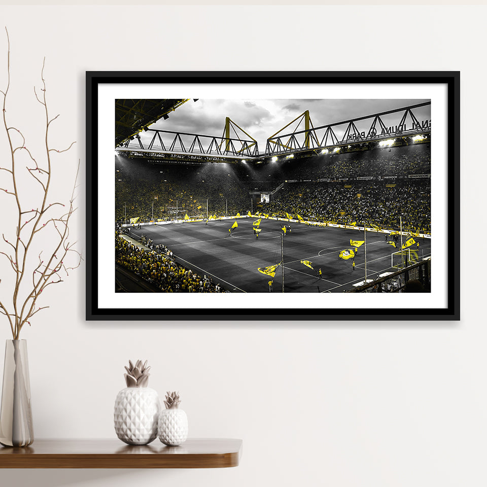 B&W Bvb Borussia Dortmund Signal Iduna Park Stadium Framed Canvas Prints Wall Art - Painting Canvas,Framed Picture,Home Art Wall Decor