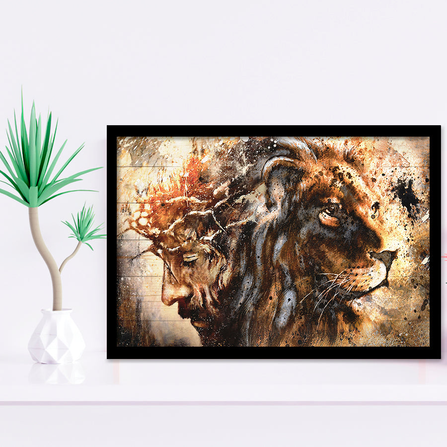 Jesus And Lion Framed Art Print Wall Decor - Painting Art, Framed Picture, Home Decor