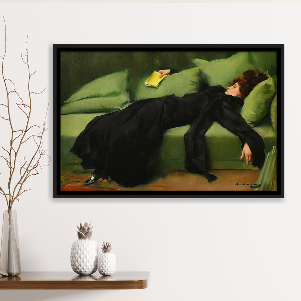 Ramon Casas, Decadent Young Woman After The Dance 1899 Framed Canvas Prints Wall Art, Floating Frame, Large Canvas Home Decor