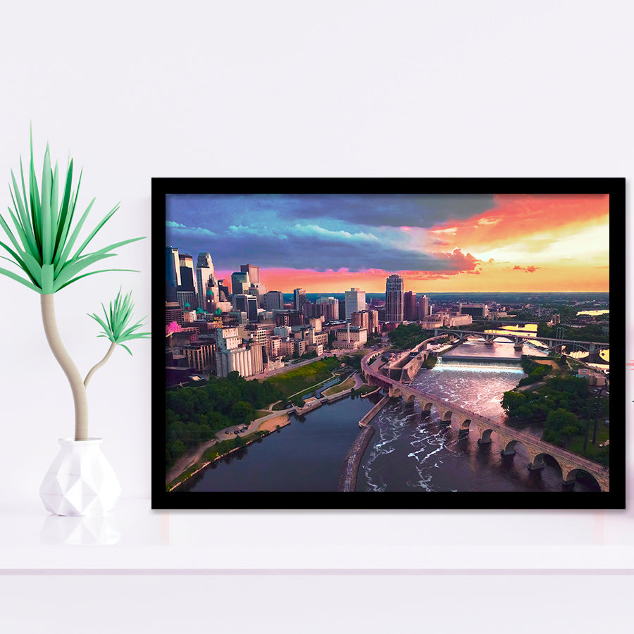 Minneapolis, Minneapolis Skyline100 Framed Art Prints Wall Art Decor,Black Frame, Ready to hang