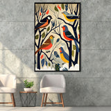 Songbirds Retro Art Print, Large Canvas, Framed Canvas Print Wall Art Home Decor, Floating Frame