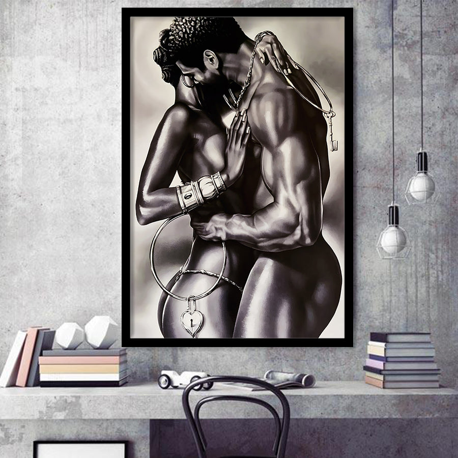 Loved Black Couple Framed Art Prints Wall Decor - Painting Prints, Wall Art, Framed Picture, For Sale
