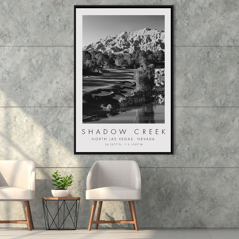 Shadow Creek Golf Club Hole 18, North Las Vegas, Nevada, Golf Art Print, Floating Frame, Framed Canvas Print Wall Art