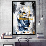 Potrait Abstract Face, African American Blue And Grey Art, Framed Art Prints Wall Art Decor, Framed Picture Print