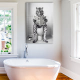 Tiger Canvas Prints Wall Art, Funny Bathroom Decor, Tiger In Toilet