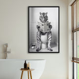 Tiger Framed Canvas Prints Wall Art, Funny Bathroom Decor, Tiger In Toilet
