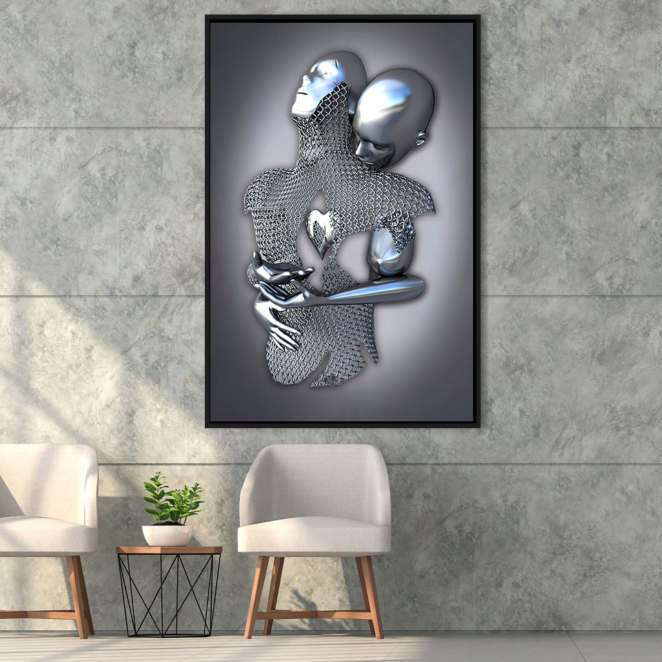 3D Effect Art Eternal Love Iron Mesh Framed Canvas Prints Wall Art - Painting Canvas,Floating Frame, Home Wall Decor