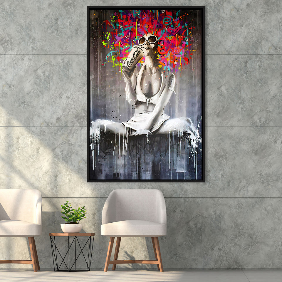 Coke Lady Pop Art Graffiti Art Framed Canvas Prints Wall Art Decor - Painting Canvas, Floating Frame, Framed Picture