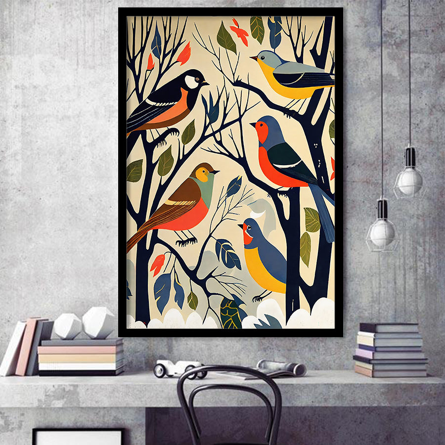 Songbirds Retro Art Print, City Art Print, Framed Art Print Wall Art Home Decor, Framed Picture