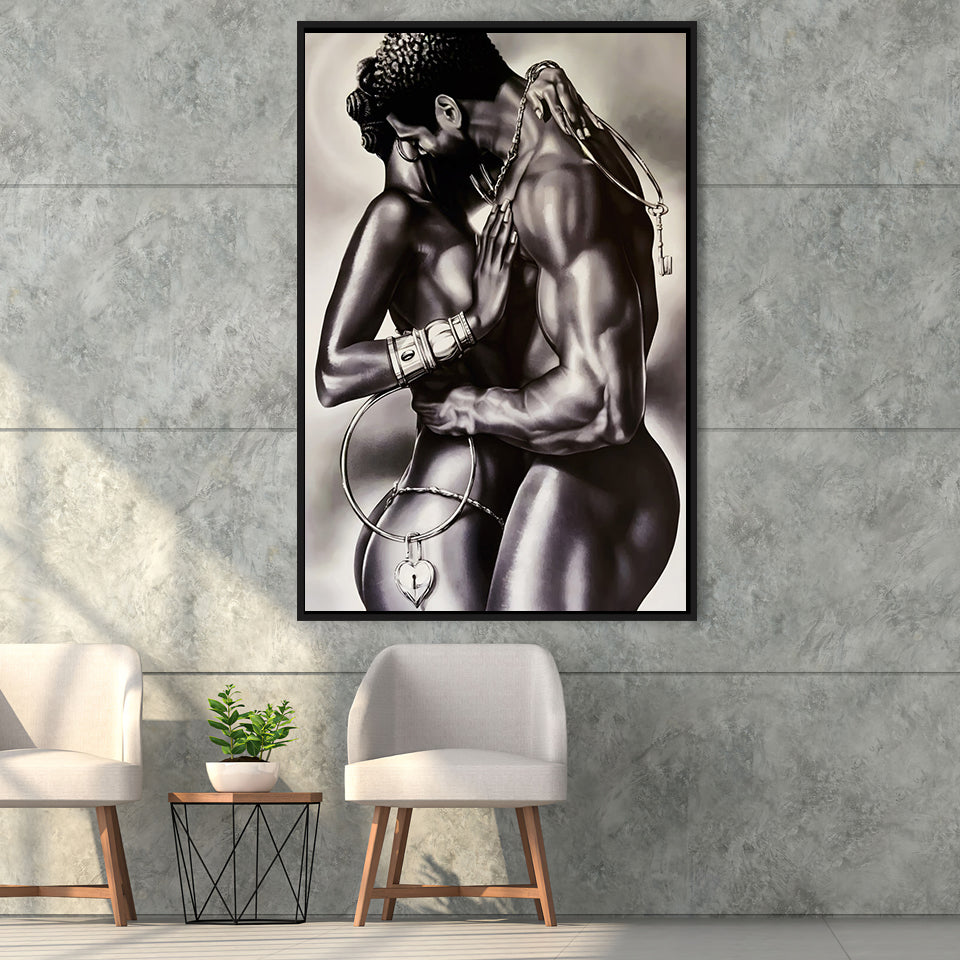Loved Black Couple Framed Canvas Prints Wall Art - Painting Canvas, Floating Frame, Painting Prints, For Sale