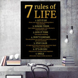 7 Rules Of Life Art Canvas, Motivational Art Framed Art Prints Wall Decor, Framed Picture, Large Picture