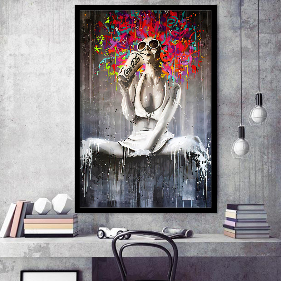 Coke Lady Pop Art Graffiti Art Framed Art Print Wall Decor - Painting Art, Wall Art, Framed Picture, Black Frame