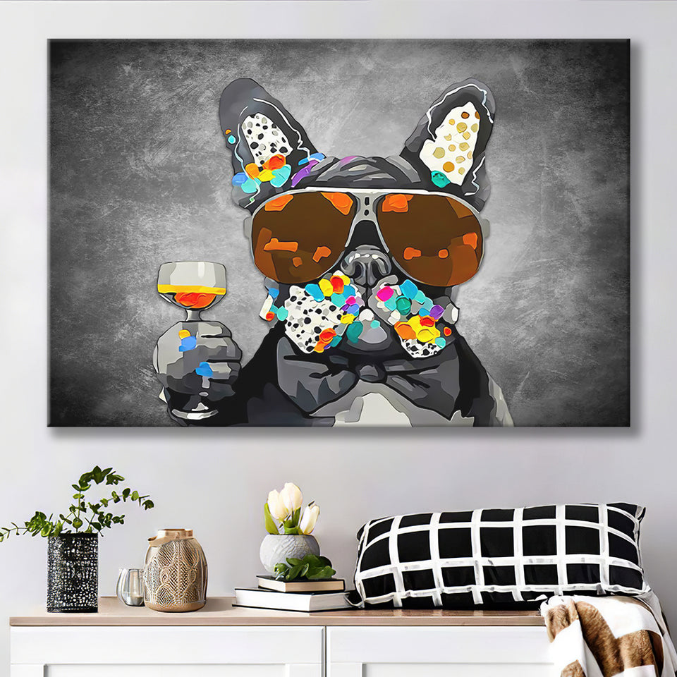 Modern Dog With Sunglasses Cool Watercolor Canvas Prints Wall Art Decor - Painting Canvas, Home Decor, Art Print, Art For Sale