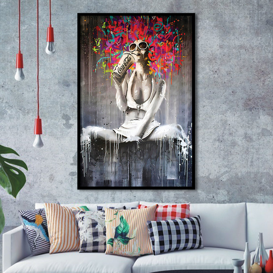 Coke Lady Pop Art Graffiti Art Framed Art Print Wall Decor - Painting Art, Wall Art, Framed Picture, Black Frame