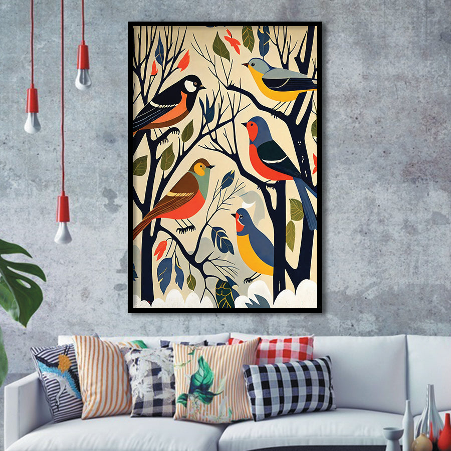 Songbirds Retro Art Print, City Art Print, Framed Art Print Wall Art Home Decor, Framed Picture