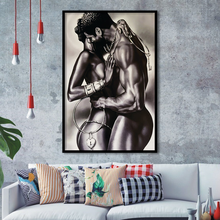 Loved Black Couple Framed Art Prints Wall Decor - Painting Prints, Wall Art, Framed Picture, For Sale