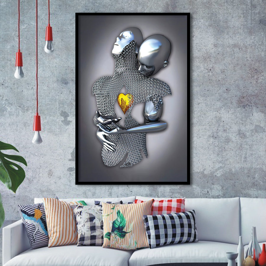 3D Effect Art Art Love Gold Heart Iron Mesh Abstract Art Framed Art Print Wall Decor - Painting Art,Framed Picture,Wall Art
