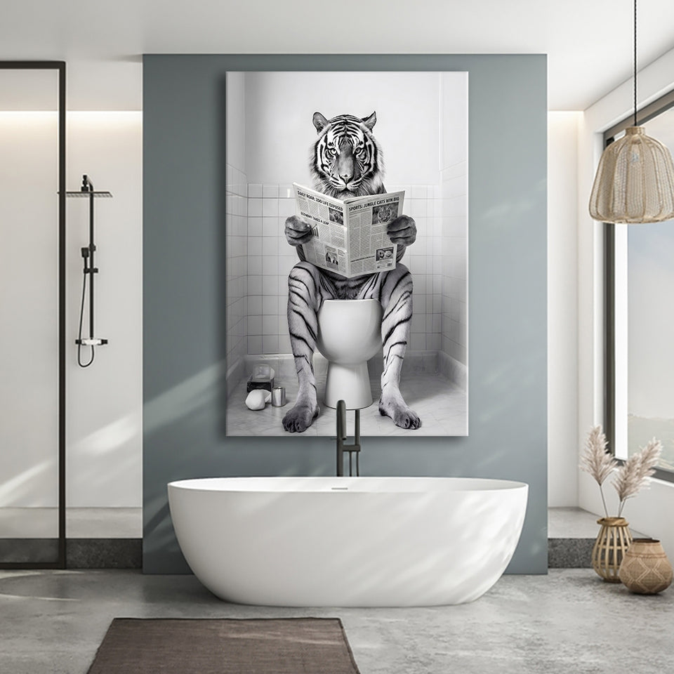 Tiger Canvas Prints Wall Art, Funny Bathroom Decor, Tiger In Toilet