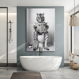 Tiger Canvas Prints Wall Art, Funny Bathroom Decor, Tiger In Toilet