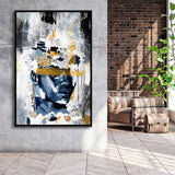Potrait Abstract Face, African American Blue And Grey Art, Framed Canvas Prints Wall Art Decor, Floating Frame