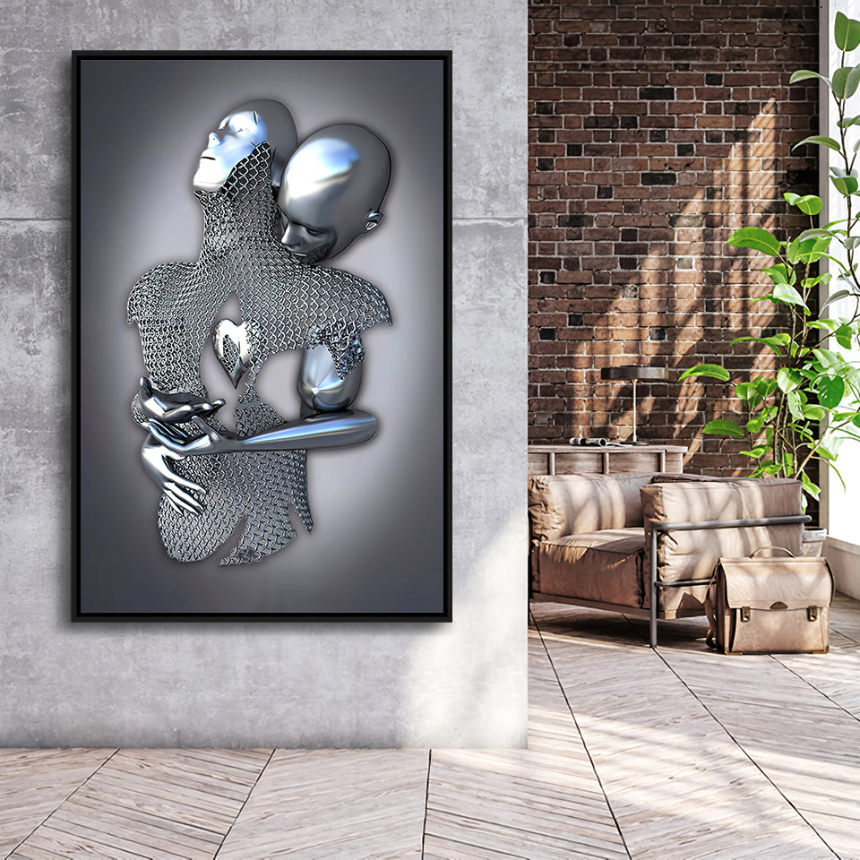 3D Effect Art Eternal Love Iron Mesh Framed Canvas Prints Wall Art - Painting Canvas,Floating Frame, Home Wall Decor