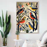 Songbirds Retro Art Print, Large Canvas, Framed Canvas Print Wall Art Home Decor, Floating Frame