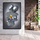 3D Effect Art Art Love Gold Heart Iron Mesh Abstract Art Framed Canvas Prints Wall Art - Painting Canvas,Floating Frame,Wall Decor