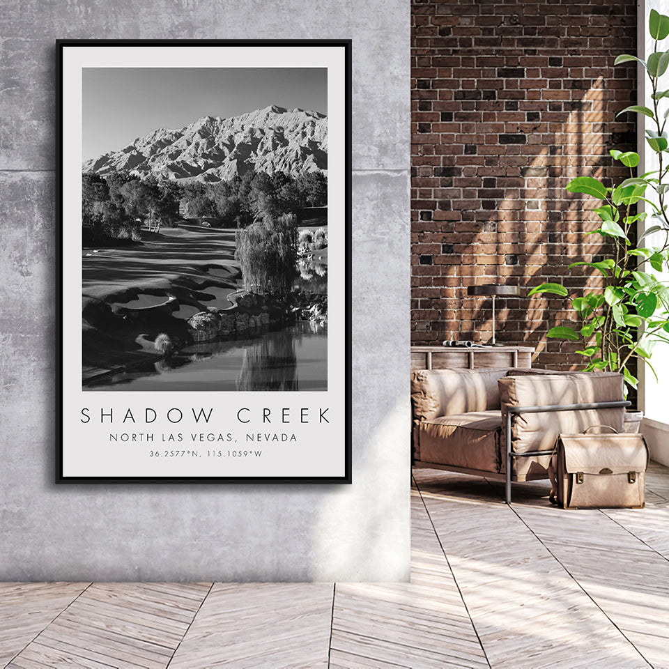 Shadow Creek Golf Club Hole 18, North Las Vegas, Nevada, Golf Art Print, Floating Frame, Framed Canvas Print Wall Art