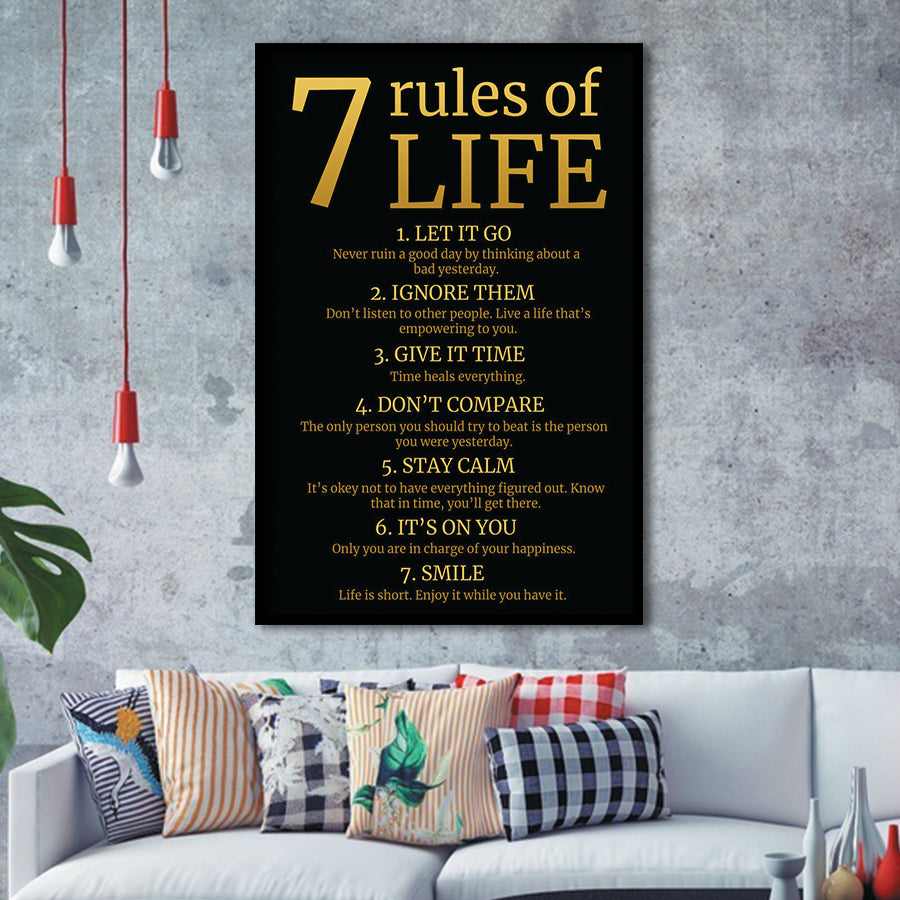 7 Rules Of Life Art Canvas, Motivational Art Framed Art Prints Wall Decor, Framed Picture, Large Picture